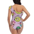 thumbnail image 6 of Yiaed Cute Donuts Print Women One Piece Swimsuits Tummy Control One Shoulder Bathing Suits Pattern Ruffle Swimwear-Medium, 6 of 8