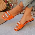 thumbnail image 5 of absuyy Womens Casual Slide Sandals with Rhinestone Straps, Square Toe Flat Sliders, Lightweight Comfortable Walking Shoes for Women, Orange,Size 7.5, 5 of 9