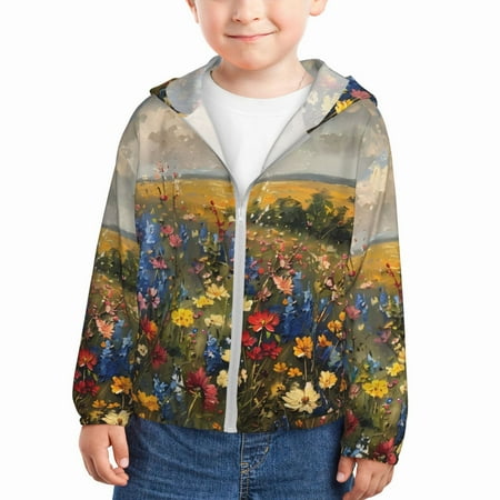 

Goofa Vibrant Wildflower Meadow Printed Kids Zip-Up Hoodie Girls Boys UPF50+ Sun Protection Jacket Hooded Cooling Shirt-2 Years