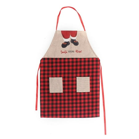 

Christmas Couple Models Aprons Double-pocket Aprons For Home Furnishings Washable Linen Cloth