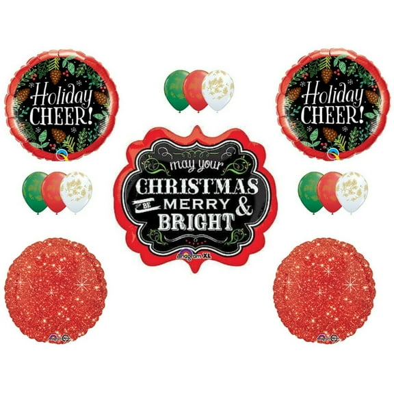 Christmas Merry & Bright Party Balloons Decorations Holiday Cheer Evergreen