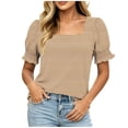 thumbnail image 2 of Haivin Women's T-Shirt, Casual Striped Print with Square Neck and Lace Trim, Short Sleeve for Everyday Wear, 2 of 7