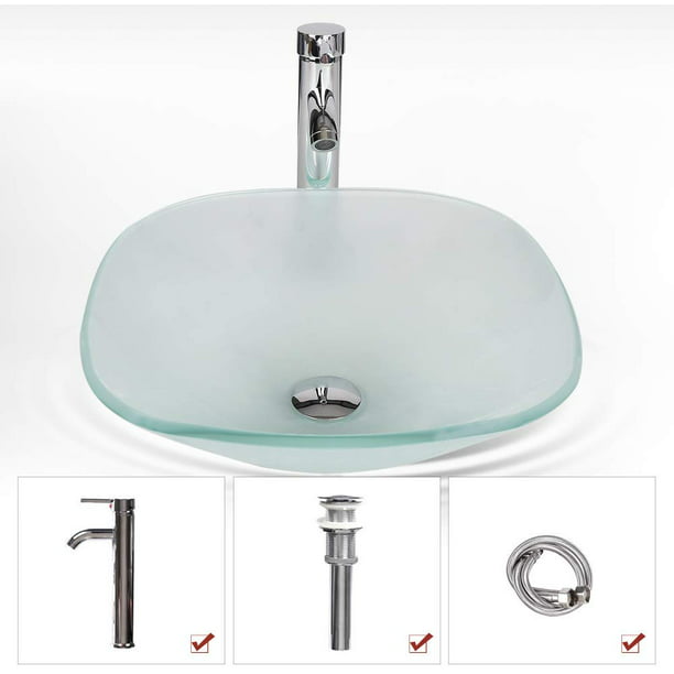 Elecwish Bathroom Sink And Faucet Combo, Glass Bowl Vanity Set