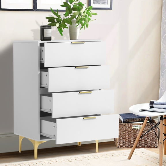 KIGOTY 4 Drawer Dresser, Hallway Storage Cabinet White,23.7”L x 13.5”W x 35.5”H