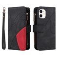 thumbnail image 2 of iPhone 12 Case , Wallet Cover Zipper Poket Nine Card Slot PU Leather Magnetic Clasp Kickstand Compatible with iPhone 12 Case - Black, 2 of 5