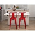 thumbnail image 2 of Leejay Red 24 inch High Back Counter Height Metal Barstool with Red Vegan Leather Seat, Set of 6, 2 of 5
