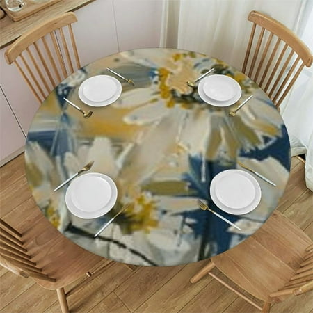 

Ullo0ord Retro Daisy Flower Round Fitted Tablecloth with Elastic Edge Waterproof Wipeable Oil-Proof Stain-Resistant Table Cover Fits for Home Decor Indoor Outdoor Kitchen Party Tablecloth 46 -50