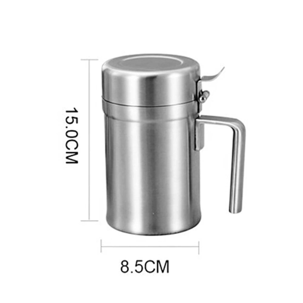 Stainless Steel Olive Oil Dispenser Bottle, Leak-Proof Cooking Oil Can, Drip Free Kitchen Dispenser Pot, Syrup Jar keeper, Storage Container with Lid, Easy to Fill and Clean (500ml)