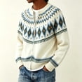 thumbnail image 5 of Women's Fair Isle Cardigan Zip Up Crew Neck Long Sleeve Loose Fit Sweater, 5 of 5
