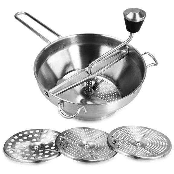 Stainless Steel Strainer with 3x Sieve Inserts - Strainer Mill for Soup, Jam, Baby Porridge, Sauces - 3 Sieve Inserts - Mill Press