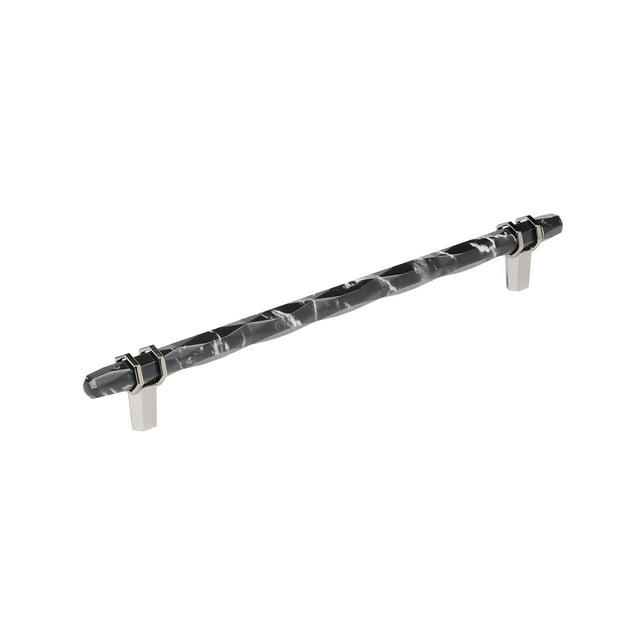 Amerock Carrione BP36664MBKPN Tirador de gabinete de mármol negro/níquel pulido de centro a centro de 10-1/16 pulgadas (256 mm)
