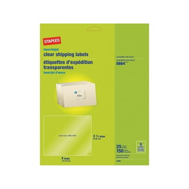 Staples Laser/Inkjet Shipping Labels 3 1/3" x 4" Clear 6 Labels/Sheet 300/Carton 18090VS
