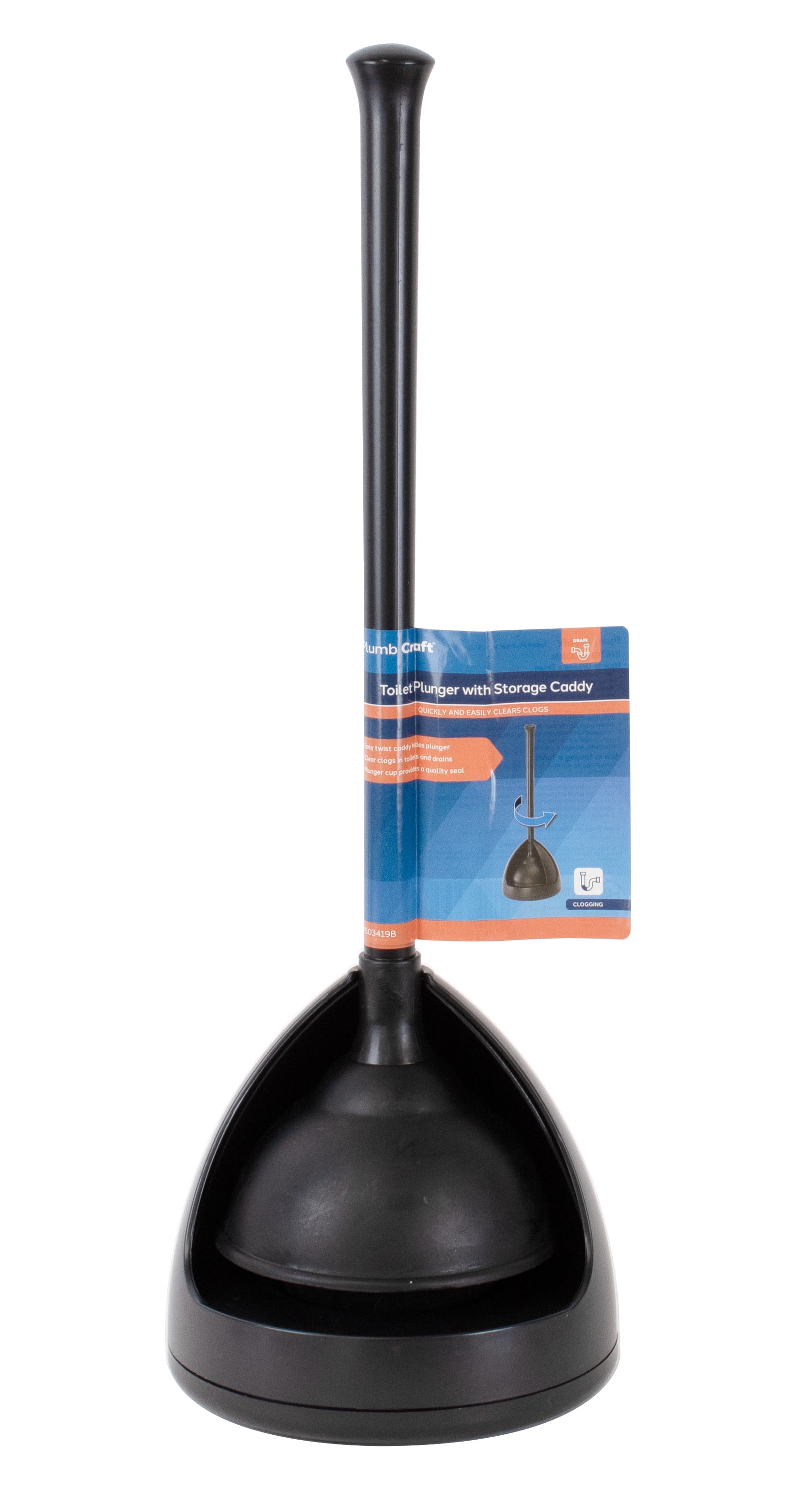 (2 pack) Plumb Craft Toilet Plunger with Twist Caddy Storage Holder - Black