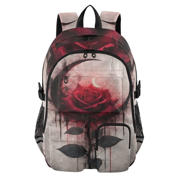 DIXRUYEE Gothic Bleeding Rose Backpack for School 14”Laptop Compatible with Reflective Safety Strips