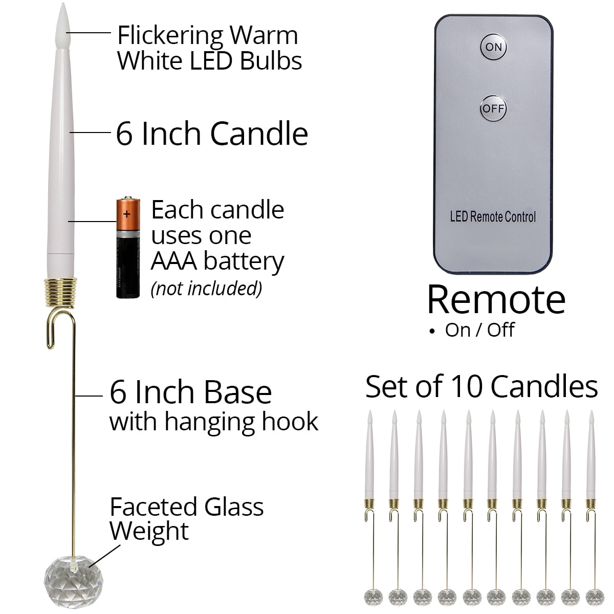 Set Of 10 Flameless LED Christmas Tree Candles | Remote Controlled Dimmable Clip-On Lights