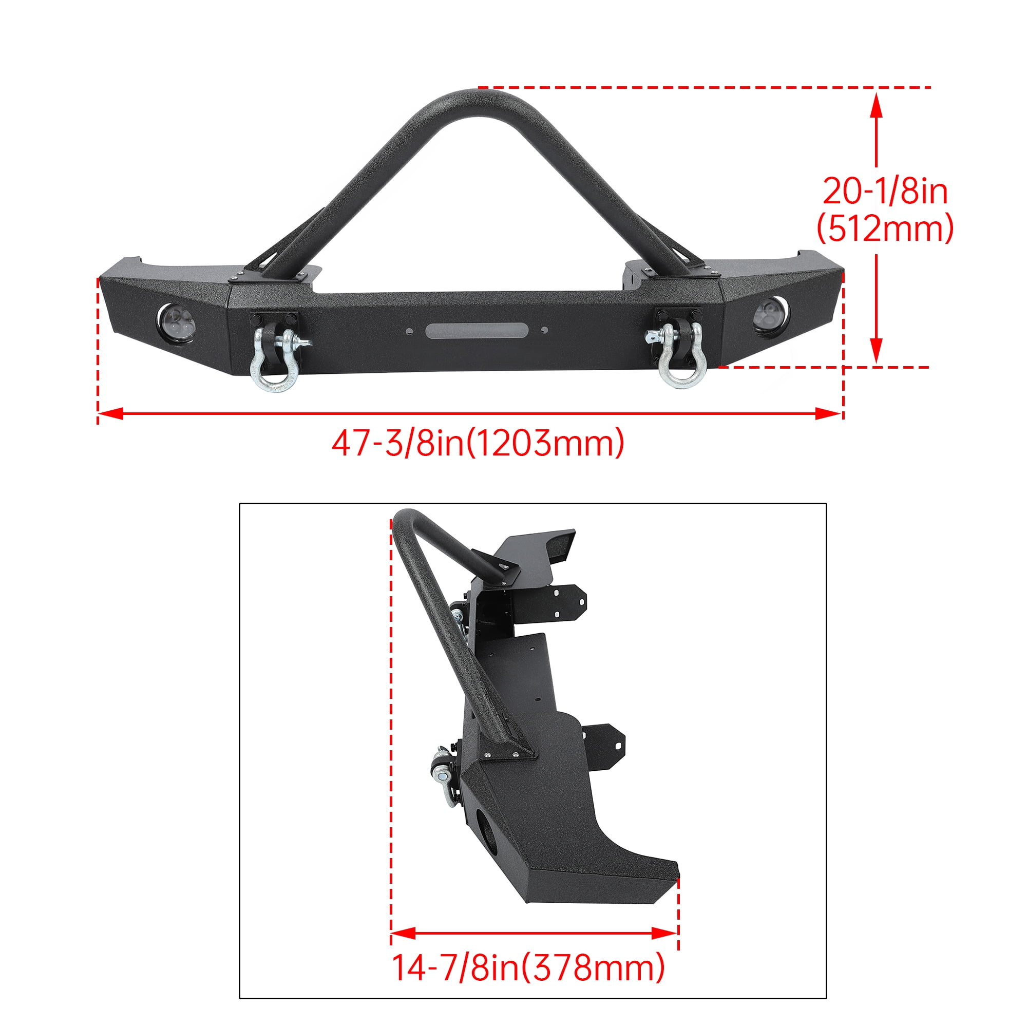 Kojem Front Bumper with Fog Lights & Winch Plate for 1984-2001 Jeep Cherokee XJ and Jeep Comanche MJ