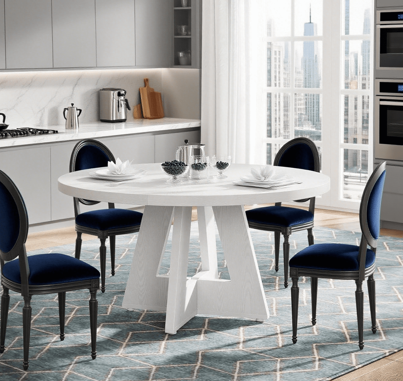 47" Round Dining Table for 4, Wooden Farmhouse Kitchen Table, Sturdy Dinner Table for Family Meals & Gatherings