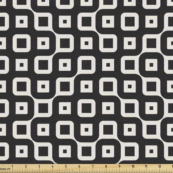 Abstract Fabric by the Yard, Geometrical Retro Illustration of Irregular Connected Squares, Decorative Upholstery Fabric for Chairs & Home Accents, Charcoal Grey Eggshell by Ambesonne
