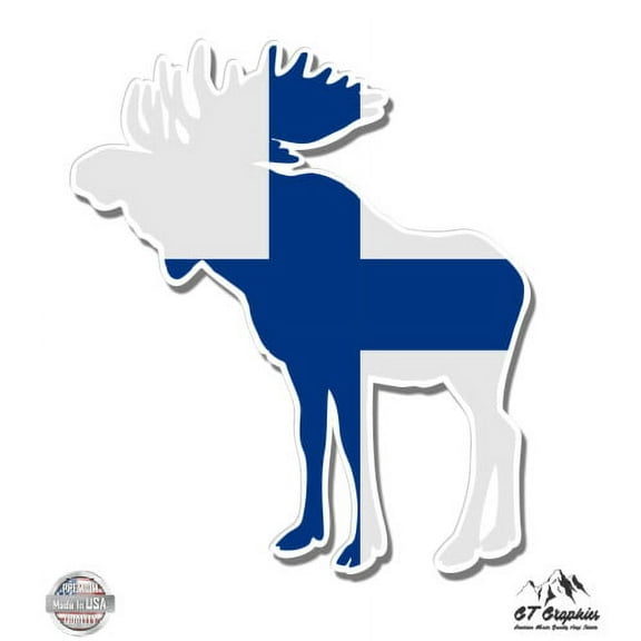Moose Finland Flag - 3" Vinyl Sticker - For Car Laptop I-Pad Phone Helmet Hard Hat - Waterproof Decal