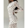 thumbnail image 6 of Black And White Polka Dot Ruched Mesh Long Sleeve Maxi Dress With Pleated Waist, 6 of 8