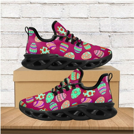 

Women s Breathable Flat Shoes Fashion Easter Egg Pattern Lace-Up Sneakers Teen Students Casual Fitness Jogging Shoes Footwear