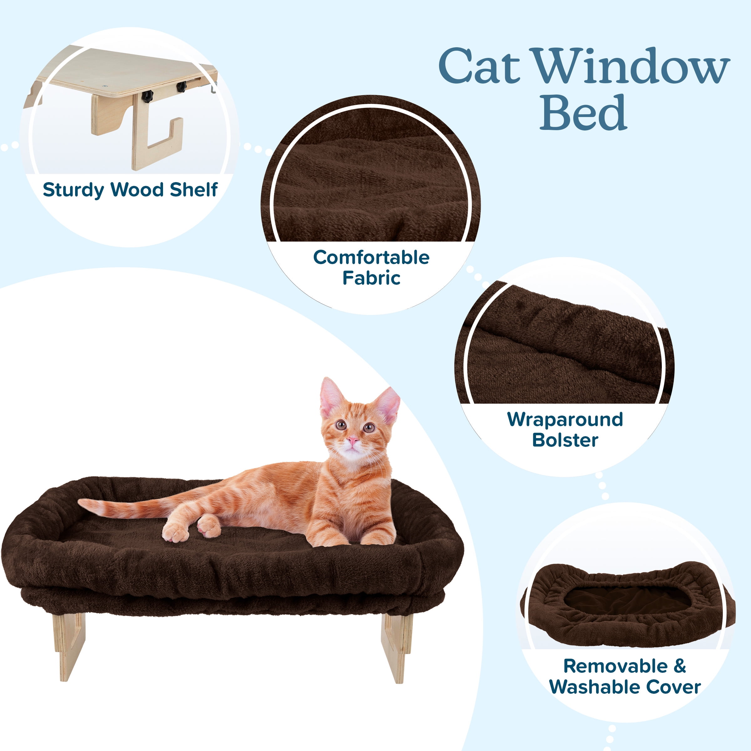PETMAKER Cat Bed for Window Sill - Cat Window Perch with Bolster (Brown)