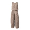 thumbnail image 7 of DYTTDG Women's Gingham Print 2-Piece Outfit | Sleeveless Round Neck Top & Elastic Waist Wide Leg Pants Set with Pockets, Casual Lounge Set, 7 of 7
