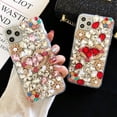 thumbnail image 2 of Compatible with iPhone 13 Bling Case Women Girls Cute 3D Luxury Sparkle Glitter Diamond Crystal Rhinestone Handmade Flowers Heart Soft Clear Protective Cover Case, 6.1 Inch, Pink, 2 of 8