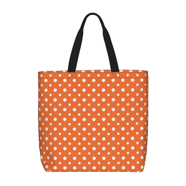 Easygdp Orange And White Polka Dot Bolsa Tote para Mujer, Bolso de Hombro para Trabajo, Playa, Viajes, Compras y Supermercado