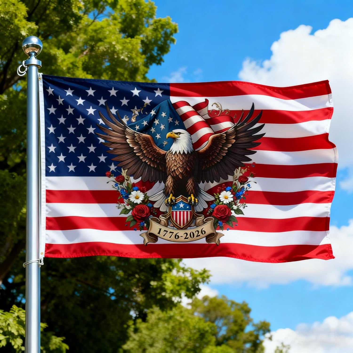 250th Anniversary Flag 3 x 5 Ft Eagle Outdoor Flag with Durable Canvas Header and Brass Grommets Decor for Outdoor Front Door Porch Wall (250 Years)