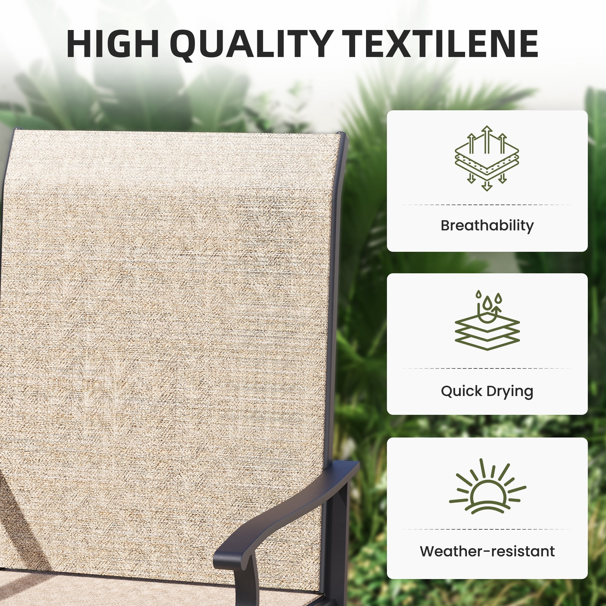 ELPOSUN Patio Swivel Chairs Set of 2, Outdoor Dining Chairs High Back All Weather Breathable Textilene Outdoor Swivel Chairs with Metal Rocking Frame for Lawn Garden Backyard Deck, Khaki