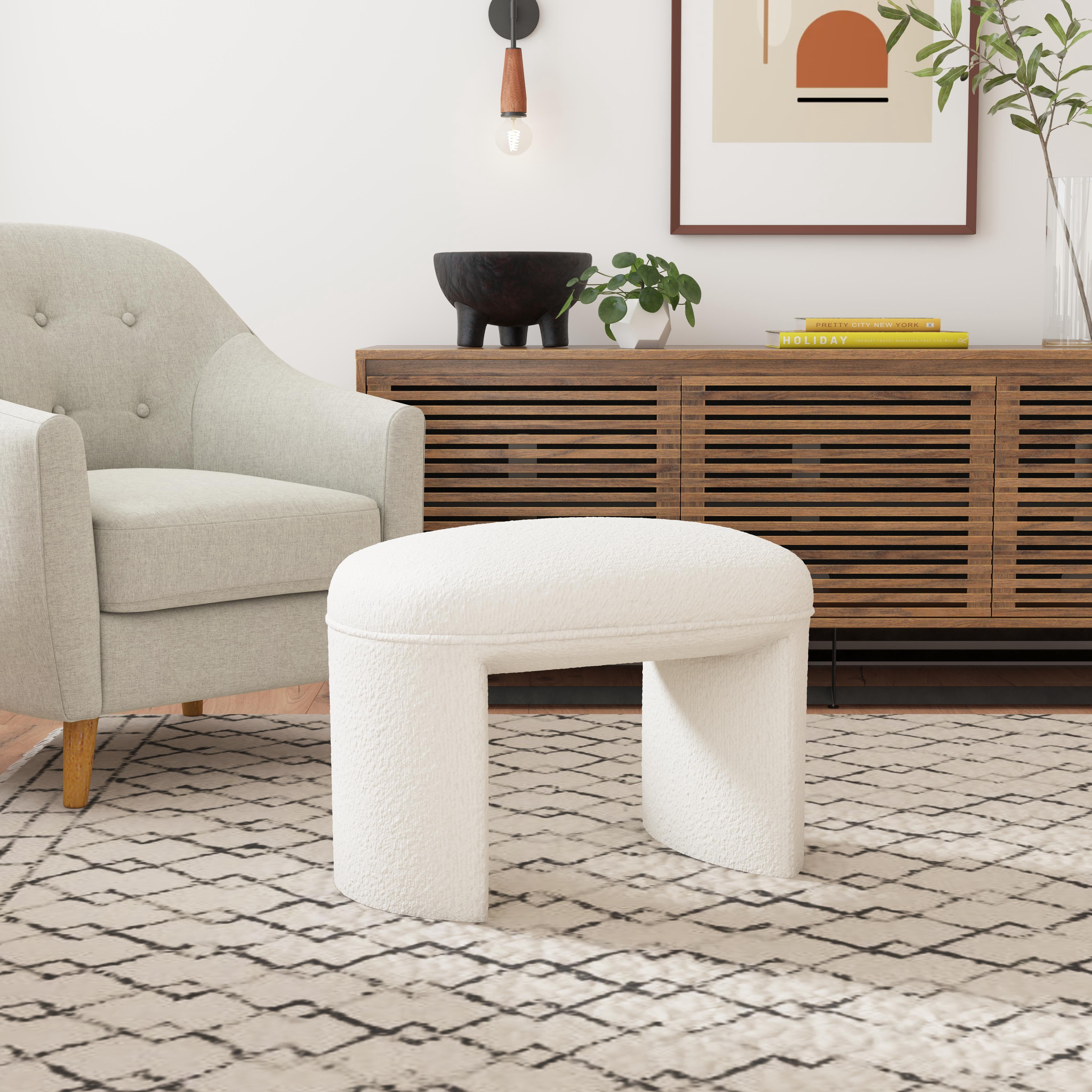 HomePop Quinn Upholstered Ottoman, Cream Boucle