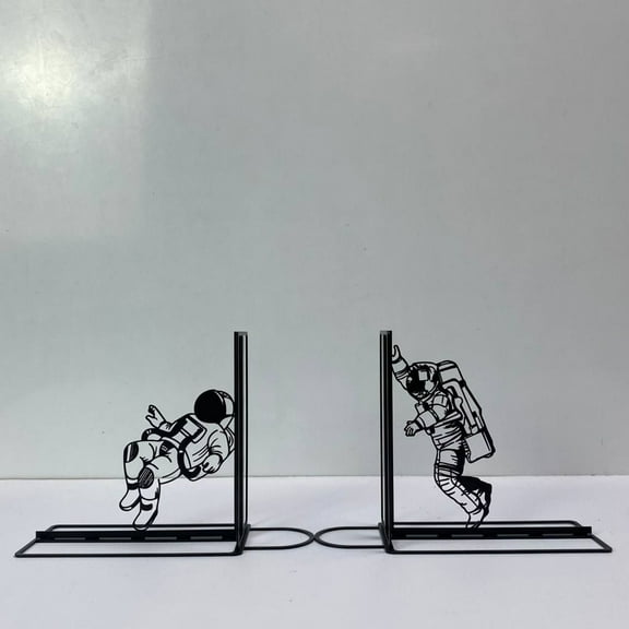 Craftnamesign Custom Astronaut Metal Bookends for Shelves, Spaceman Book Shelf Holder