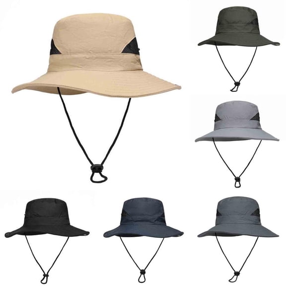 Bxsruta Unisex Solid Color Vintage Western Style Sun Hat Adjustable Rope Bucket Hat for Men Women Outdoor Hiking Camping