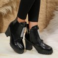 thumbnail image 7 of Ankle Boots for Women Matte Side Zip Round Toe Chunky High Heel Casual British Style Boots Black 9.5, 7 of 7