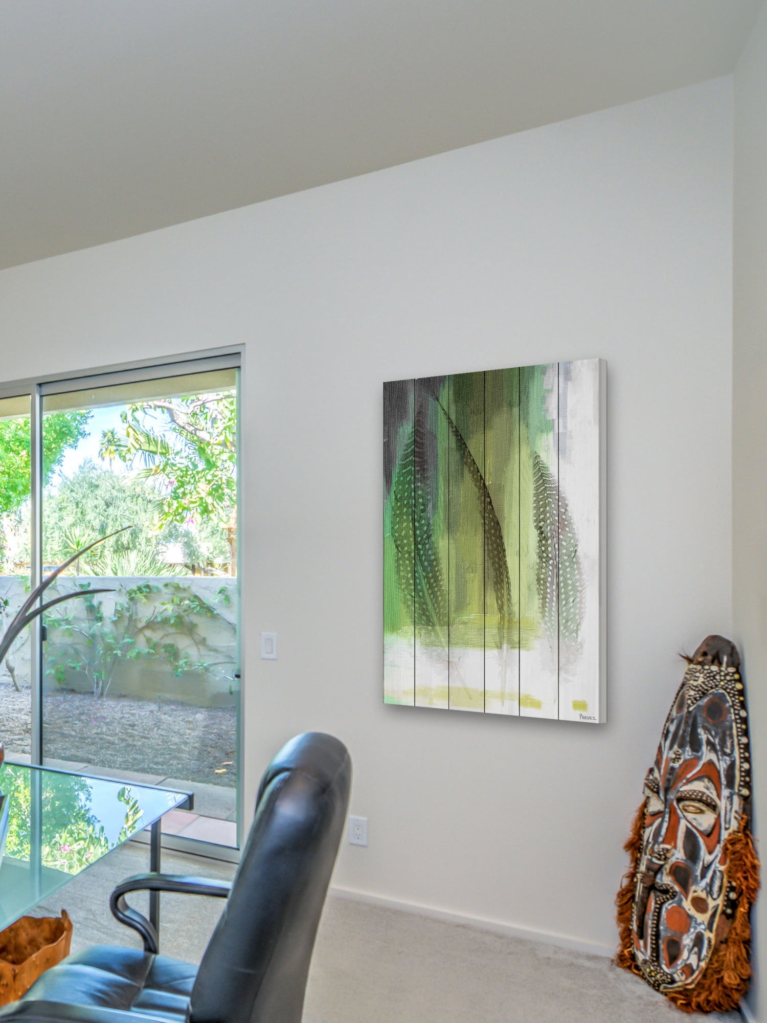 Parvez Taj "Emerald Feathers" Print on White Wood