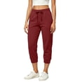 thumbnail image 3 of Womens Capri Joggers with Thin Fleece Drawstring Lounge Sweatpants Red Cropped Pants with Pockets Size XL, 3 of 9