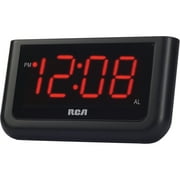 RCA Digital Alarm Clock - Large 1.4" LED Display with Brightness Control and Repeating Snooze, AC Powered – Compact, Reliable, Easy to Use Black