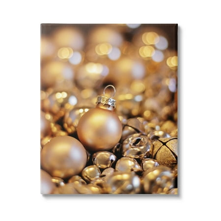 Gleaming Christmas Ornaments Bells Holiday Photograph Gallery Wrapped Canvas Print Wall Art