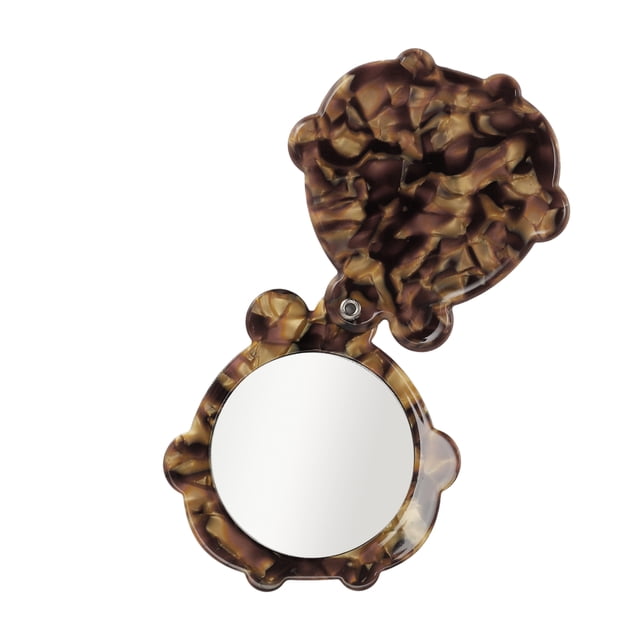 Espejo de maquillaje con forma de caricatura para mujeres de Unique Bargains para salón de belleza, viaje y vacaciones, espejo de vidrio de acetato marrón