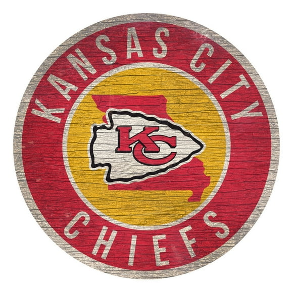 Kansas City Chiefs Sign Wood 12 Inch Round State Design
