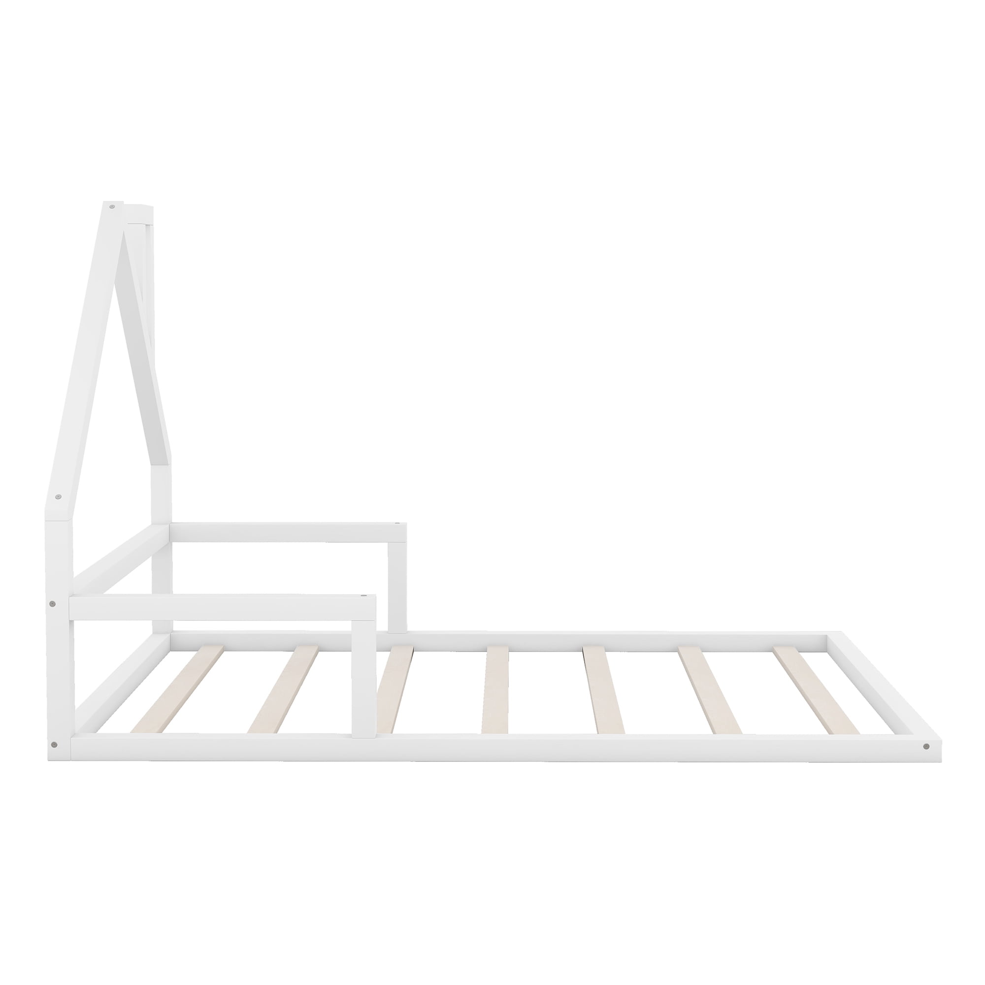 Leumius Full Size Floor Bed with House-Shaped Headboard,Montessori Bed Low Floor Bed Frame with Slats for Boys Girls,No Box Spring Needed,White