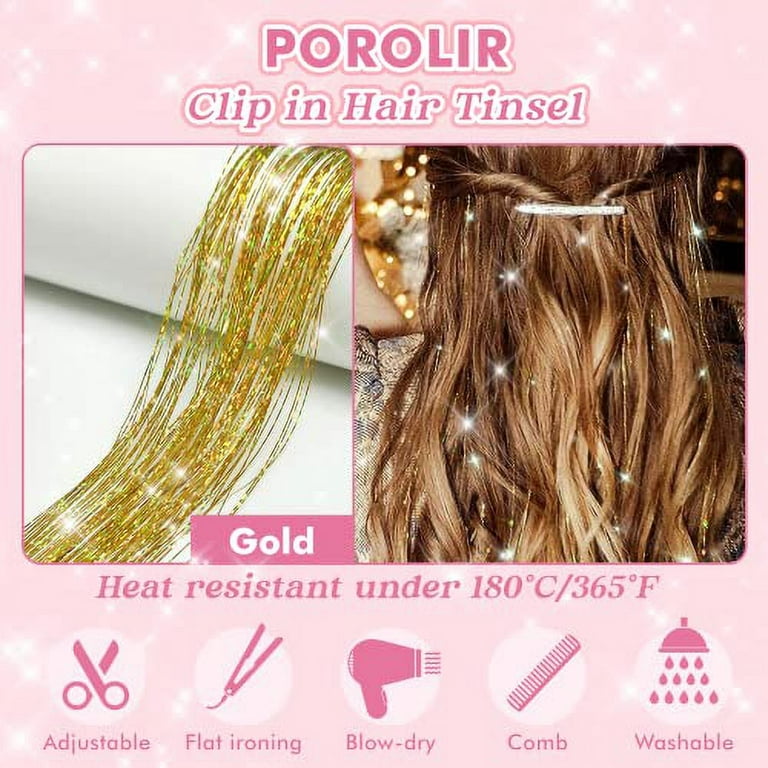 6Pcs Clip-in Hair Tinsel Kit Shining Silver 20 Inch Heat Resistant Glitter  Tinsel Hair Extension with Clips Fairy Hair Sparkle Strands Festival Gift