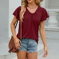 thumbnail image 6 of Summer Women Shirt Ladies Casual Fashion Sexy Solid Color V-neck Flying Sleeves Pleated Short-sleeved Tops, 6 of 9