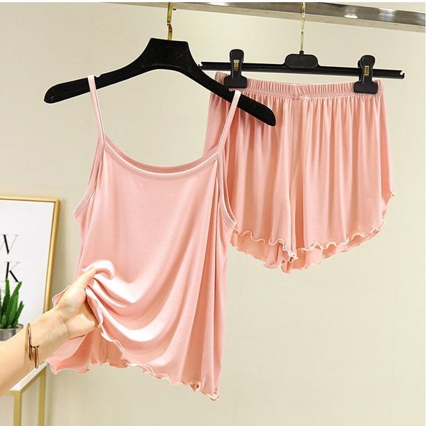 Conjunto de Pijama de dos piezas para mujer, de dos piezas ropa de dormir, ropa interior de verano, informal, color liso, 2023