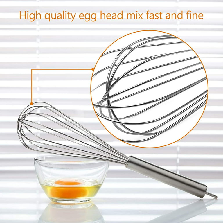 Happon 3 Pcs Large Small Metal Mini Whisk Sets, Stainless Steel
