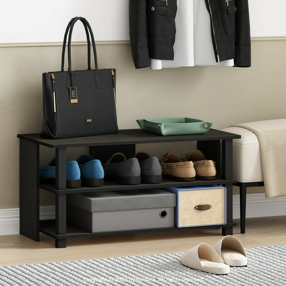 Furinno Turn-N-Tube 3-Tier Compact Open Storage Shoe Rack for Closet Entryway, Espresso/Black