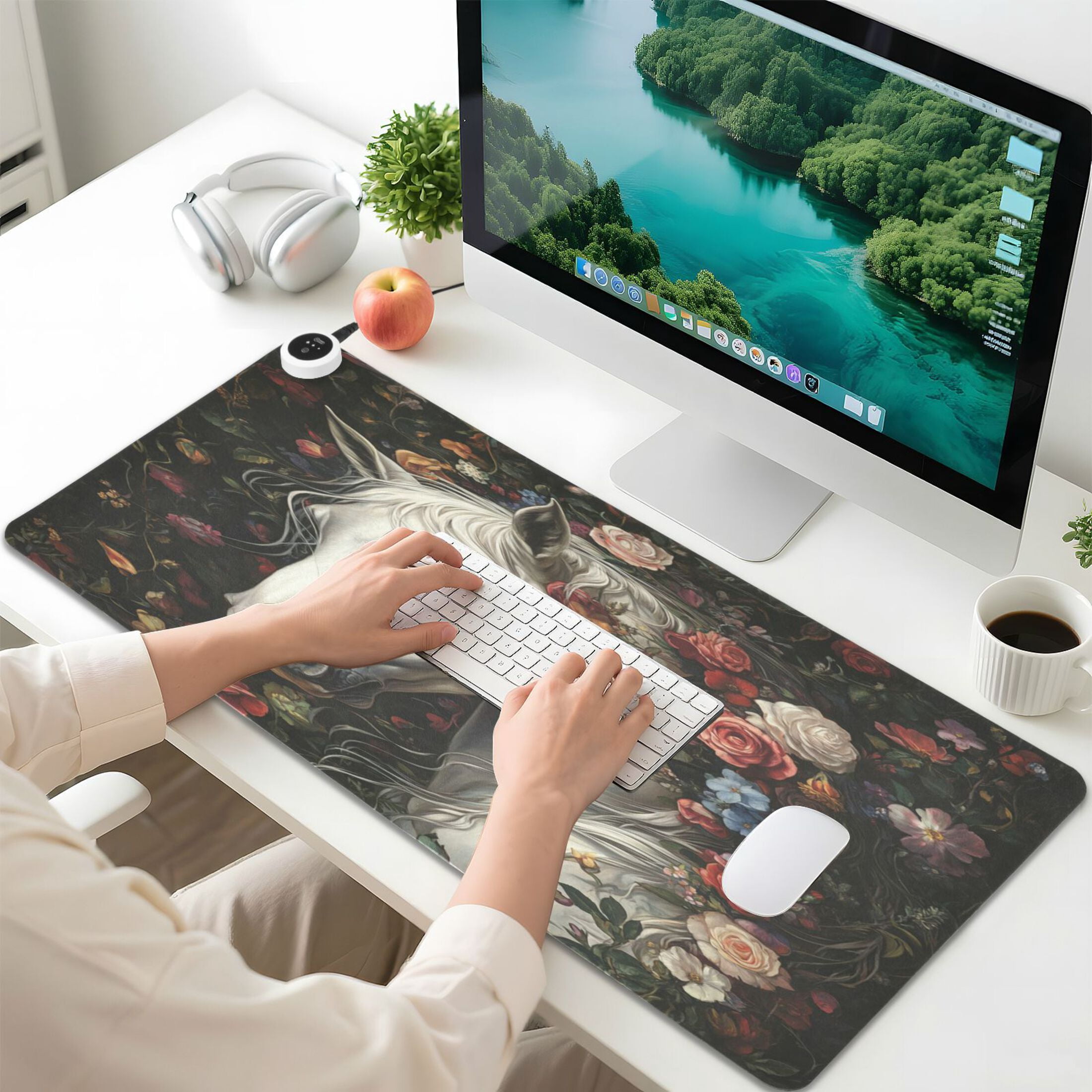 Wobogo Rose Of Horse Heated Mouse Pad Extra-Large Desk Mat With 3 Heating Levels and 3-hour Auto Shut-Off Protection Ideal for Computer Keyboards Home Office Hand-warming Essential 31.5in × 13in