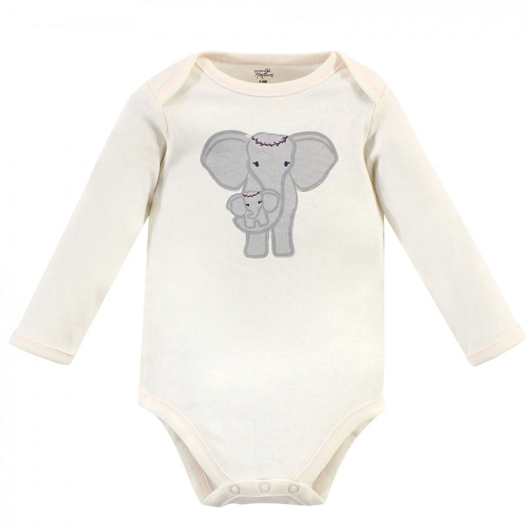 Touched by Nature Baby Girl Organic Cotton Long-Sleeve Bodysuits 5pk, Pink Elephant, 18-24 Months