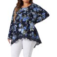 thumbnail image 4 of Agnes Orinda Women's Plus Size Crew Neck Lace Trim A-Line High Low Hem Floral Blouse Tunic Tops 3X Navy Blue, 4 of 6